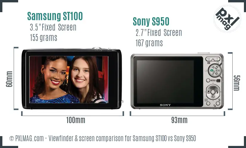 Samsung ST100 vs Sony S950 Screen and Viewfinder comparison