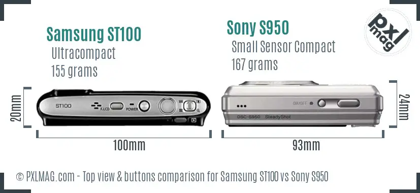 Samsung ST100 vs Sony S950 top view buttons comparison