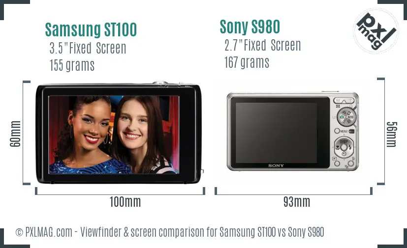 Samsung ST100 vs Sony S980 Screen and Viewfinder comparison