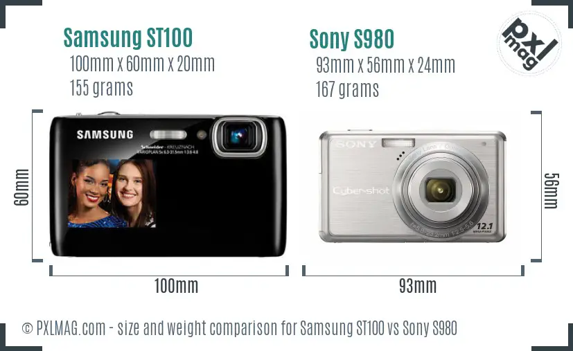 Samsung ST100 vs Sony S980 size comparison