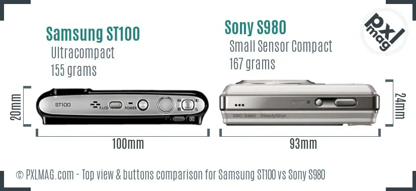 Samsung ST100 vs Sony S980 top view buttons comparison