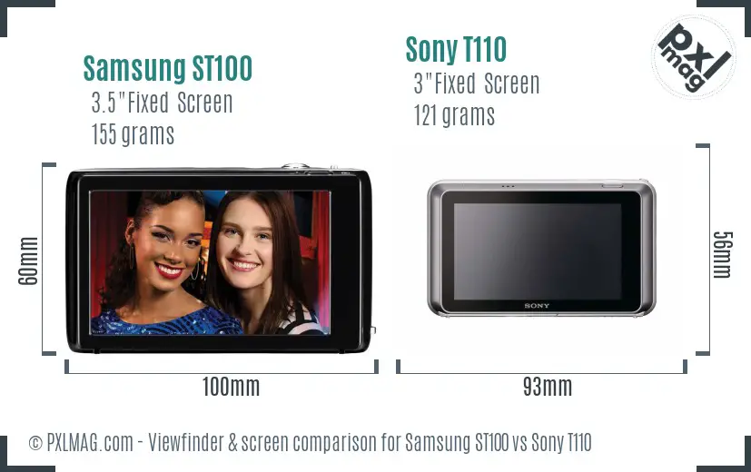 Samsung ST100 vs Sony T110 Screen and Viewfinder comparison