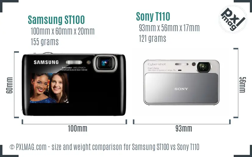 Samsung ST100 vs Sony T110 size comparison