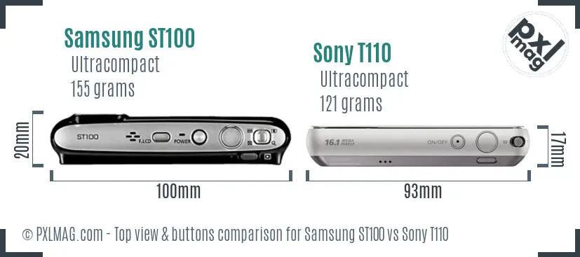 Samsung ST100 vs Sony T110 top view buttons comparison