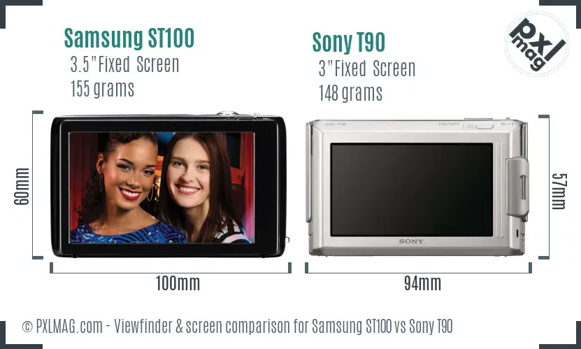 Samsung ST100 vs Sony T90 Screen and Viewfinder comparison