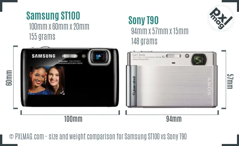 Samsung ST100 vs Sony T90 size comparison