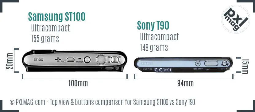 Samsung ST100 vs Sony T90 top view buttons comparison