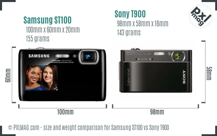 Samsung ST100 vs Sony T900 size comparison