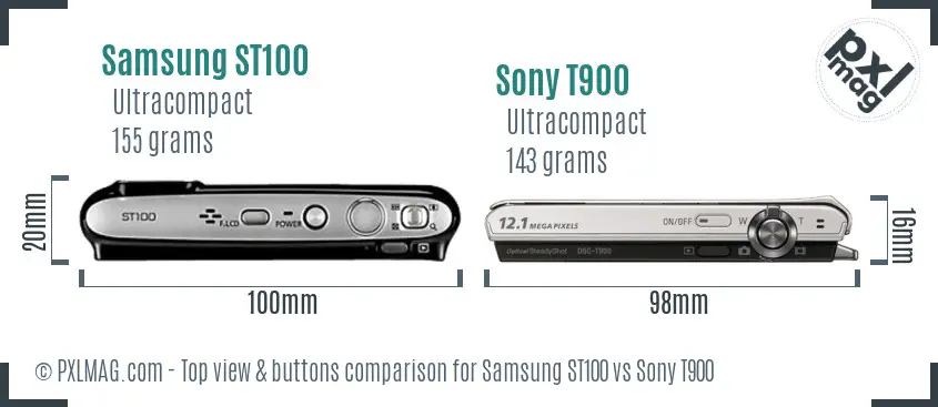 Samsung ST100 vs Sony T900 top view buttons comparison