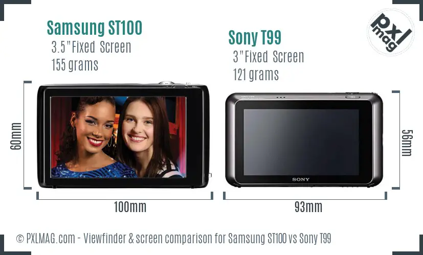 Samsung ST100 vs Sony T99 Screen and Viewfinder comparison