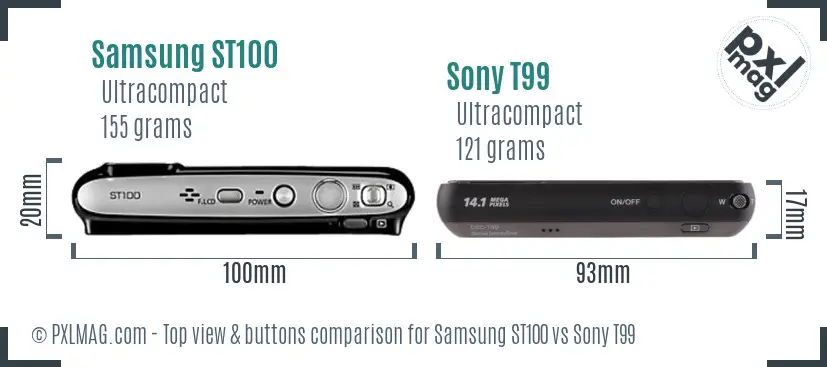 Samsung ST100 vs Sony T99 top view buttons comparison