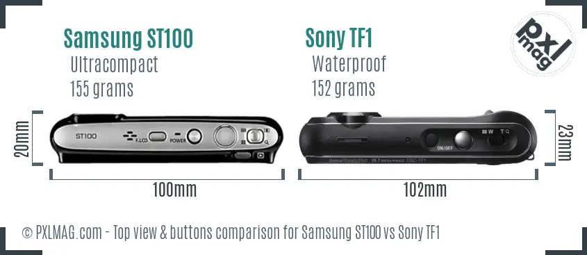 Samsung ST100 vs Sony TF1 top view buttons comparison