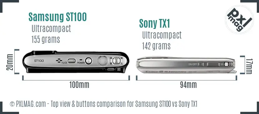 Samsung ST100 vs Sony TX1 top view buttons comparison Samsung ST100 vs Sony TX1 top view buttons comparison