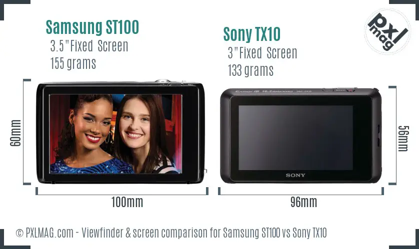 Samsung ST100 vs Sony TX10 Screen and Viewfinder comparison