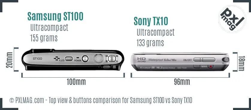 Samsung ST100 vs Sony TX10 top view buttons comparison