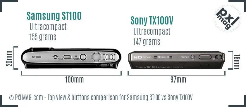 Samsung ST100 vs Sony TX100V top view buttons comparison