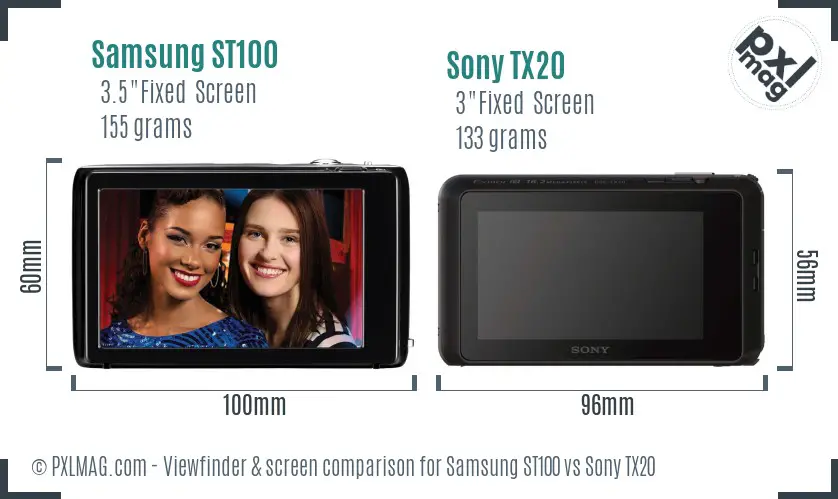 Samsung ST100 vs Sony TX20 Screen and Viewfinder comparison