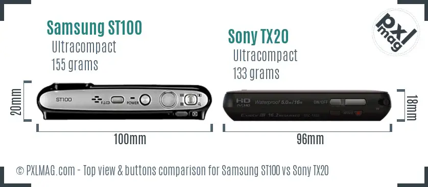 Samsung ST100 vs Sony TX20 top view buttons comparison