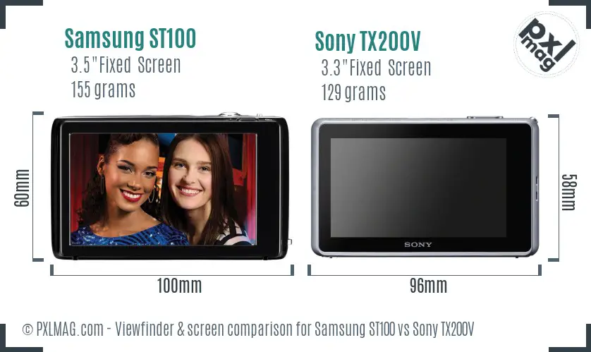 Samsung ST100 vs Sony TX200V Screen and Viewfinder comparison