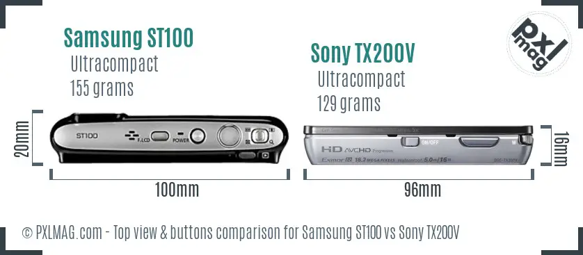 Samsung ST100 vs Sony TX200V top view buttons comparison