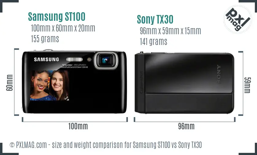 Samsung ST100 vs Sony TX30 size comparison