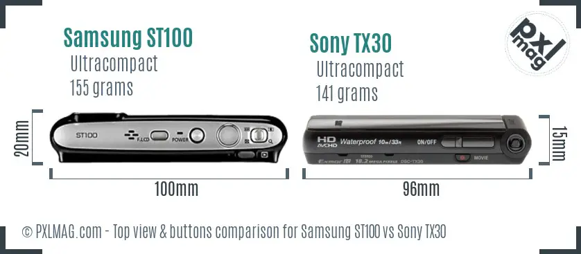 Samsung ST100 vs Sony TX30 top view buttons comparison