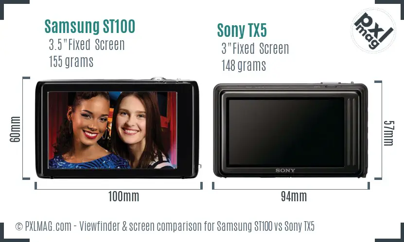 Samsung ST100 vs Sony TX5 Screen and Viewfinder comparison