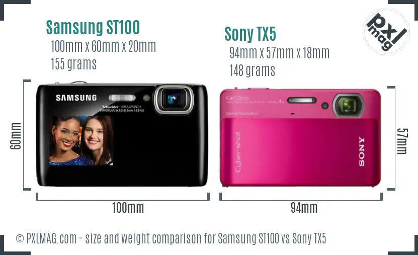 Samsung ST100 vs Sony TX5 size comparison