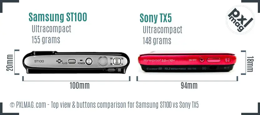 Samsung ST100 vs Sony TX5 top view buttons comparison