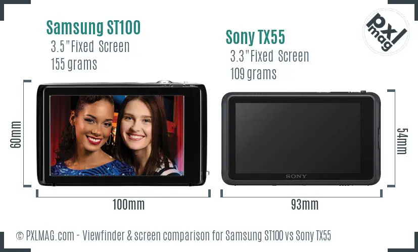 Samsung ST100 vs Sony TX55 Screen and Viewfinder comparison