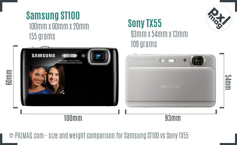 Samsung ST100 vs Sony TX55 size comparison