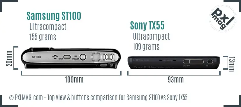 Samsung ST100 vs Sony TX55 top view buttons comparison