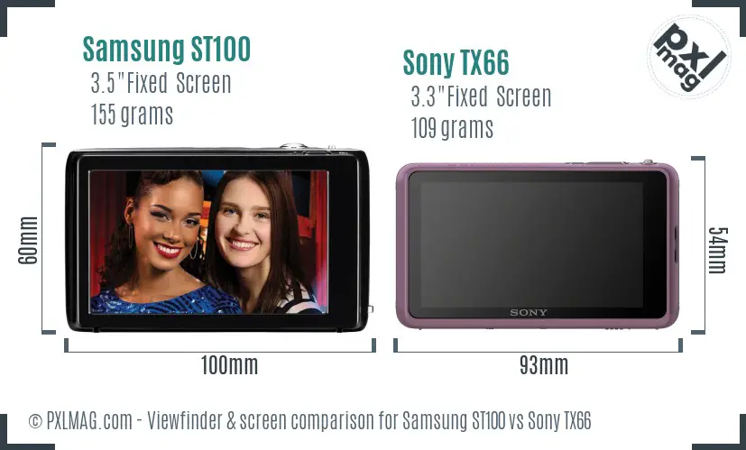 Samsung ST100 vs Sony TX66 Screen and Viewfinder comparison