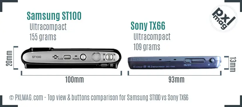 Samsung ST100 vs Sony TX66 top view buttons comparison