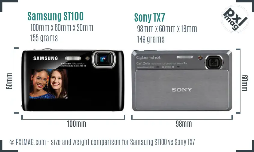 Samsung ST100 vs Sony TX7 size comparison