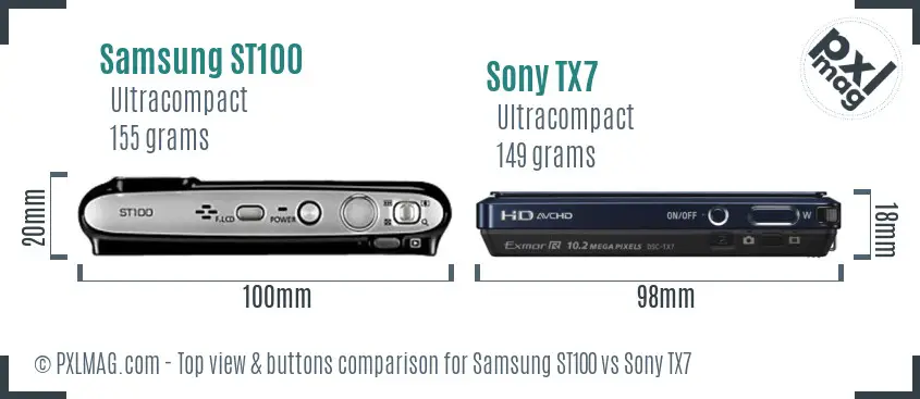 Samsung ST100 vs Sony TX7 top view buttons comparison