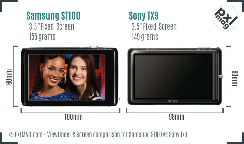 Samsung ST100 vs Sony TX9 Screen and Viewfinder comparison