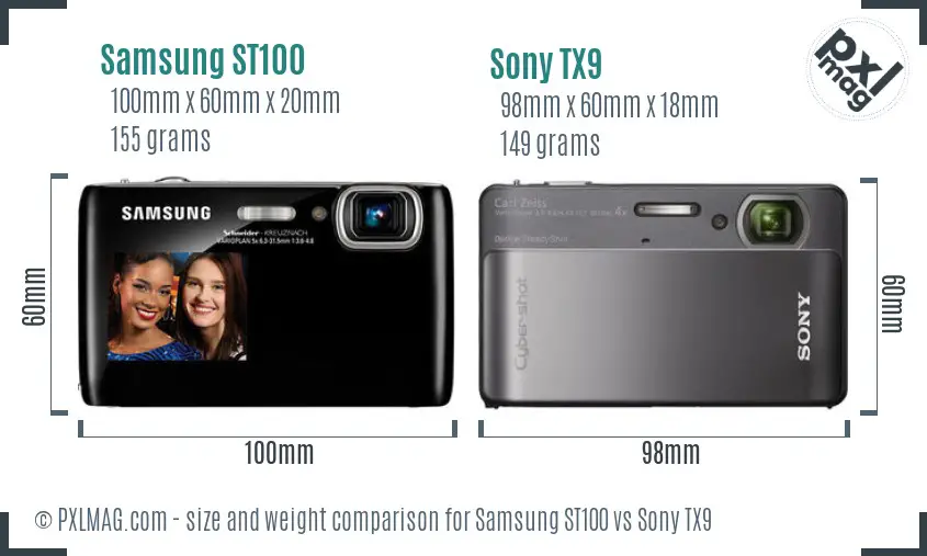 Samsung ST100 vs Sony TX9 size comparison