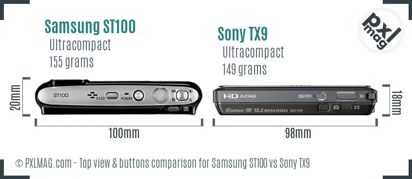 Samsung ST100 vs Sony TX9 top view buttons comparison