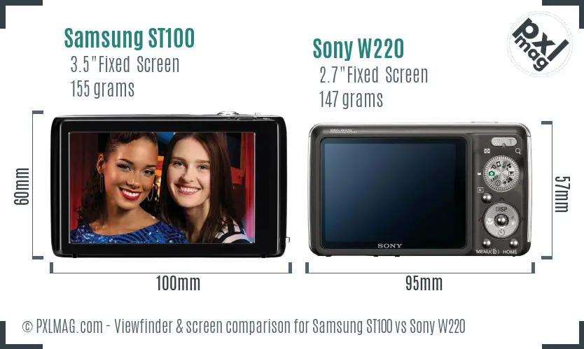 Samsung ST100 vs Sony W220 Screen and Viewfinder comparison