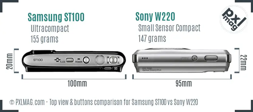 Samsung ST100 vs Sony W220 top view buttons comparison