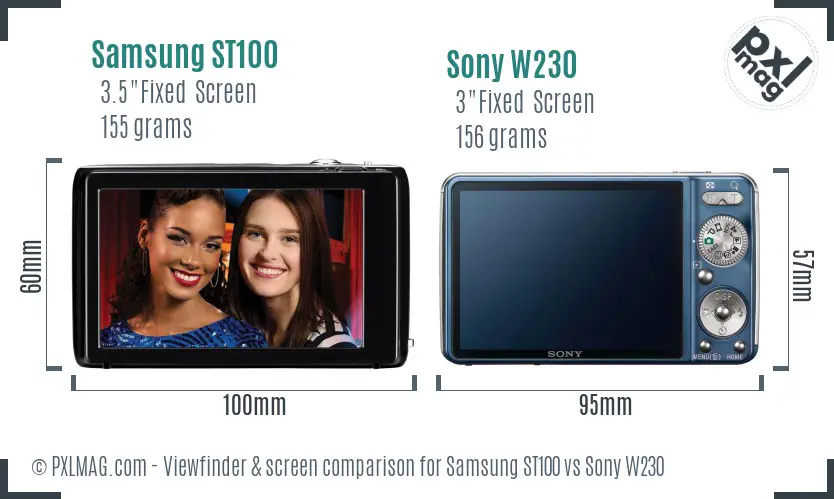 Samsung ST100 vs Sony W230 Screen and Viewfinder comparison