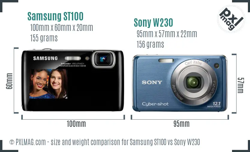 Samsung ST100 vs Sony W230 size comparison