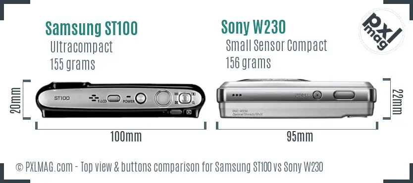 Samsung ST100 vs Sony W230 top view buttons comparison