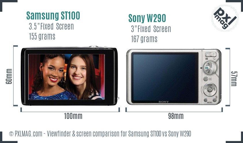 Samsung ST100 vs Sony W290 Screen and Viewfinder comparison