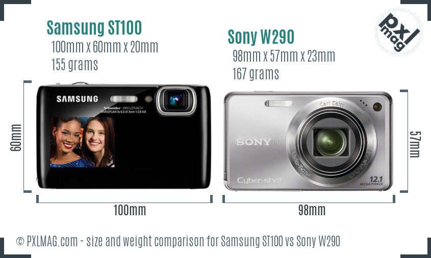 Samsung ST100 vs Sony W290 size comparison