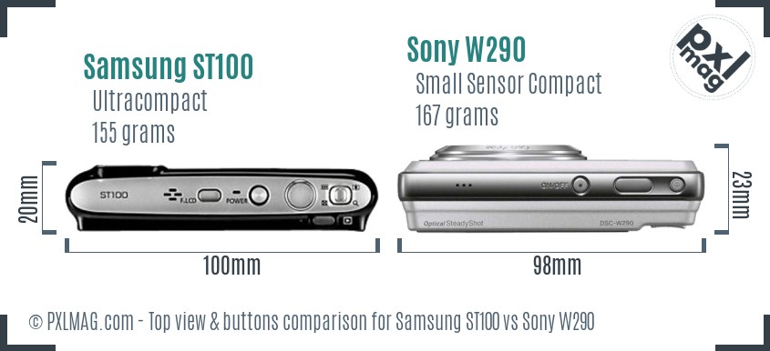 Samsung ST100 vs Sony W290 top view buttons comparison