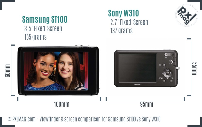 Samsung ST100 vs Sony W310 Screen and Viewfinder comparison