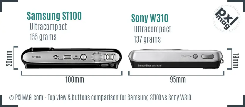 Samsung ST100 vs Sony W310 top view buttons comparison
