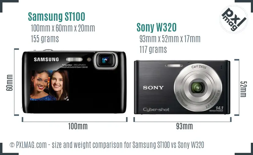 Samsung ST100 vs Sony W320 size comparison